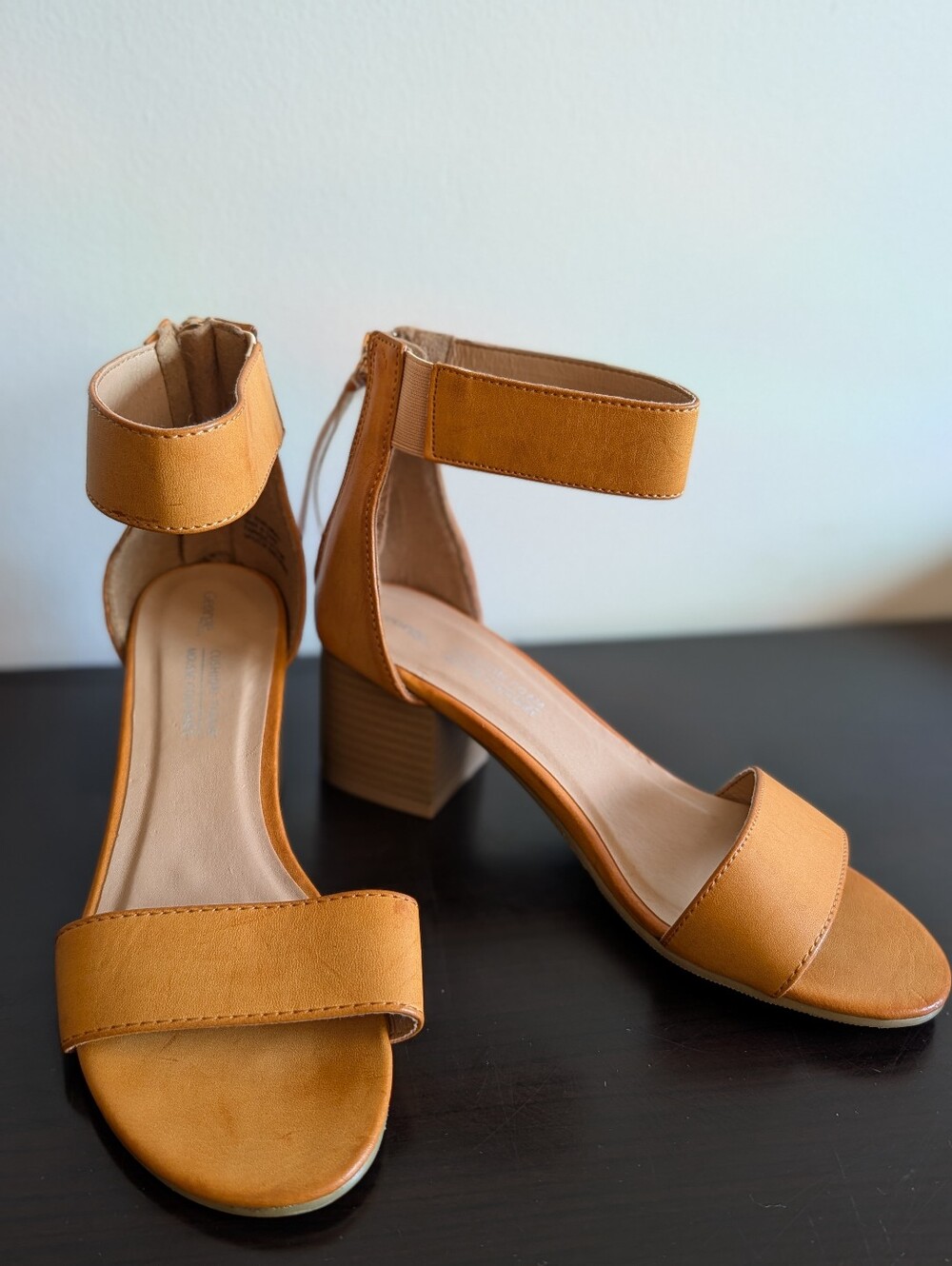 George Women's Tan Block Heel Ankle Strap Sandals